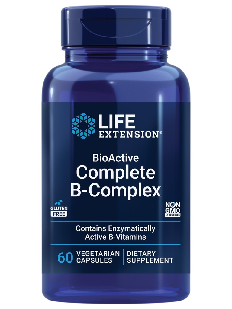 Life Extensie BioActive Complete B-complex, Inimă, Brain şi Suport Nervi, Energie Sanatos, Metabolism, Complex complet B, 60 Capsule vegetariene