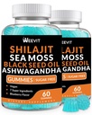 Silajit Sea Moss Ashwagandha Gumies cu Turmeric, Black Seed Oil, Vitamina C D pentru bărbați și femei, Shilaj și Ashwagandha Gummy, Toate în 1 Suplimente pentru Immun, Absorbție și suport energetic