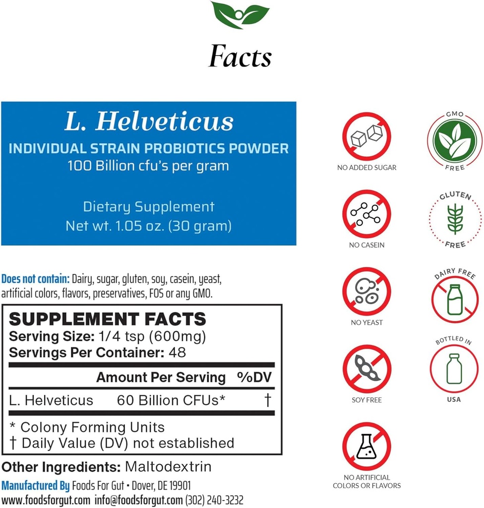 Alimente pentru Gut Lactobacillus Helveticus Powder Probiotic 100 Miliarde cfu lui 