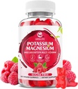 Potasiu Magneziu Supliment Gummies, Gume de potasiu pentru adulți Copii, Absorbție ridicată Magneziu Glicinat pentru Crampa Leg & Imuna Sănătate, Zahăr-Free, Aroma de zmeură, 60 Conte