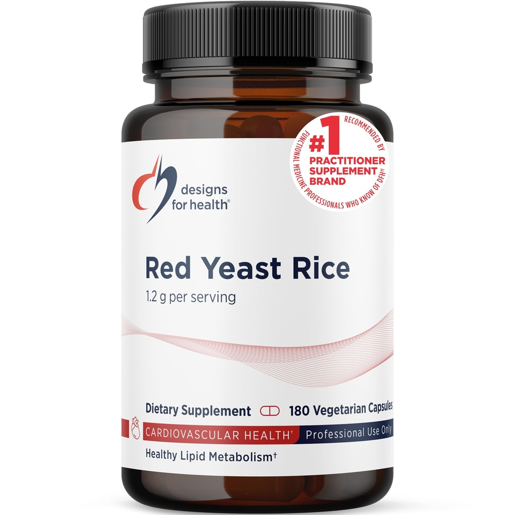 Design-uri pentru sănătate Red Yeast Rice Capsule - 1200 mg (1.2g) Supliment pentru a sprijini sănătatea cardiovasculară - non-GMO, Made with US-Grown Organic Red Yeast Rice (180 capsule)