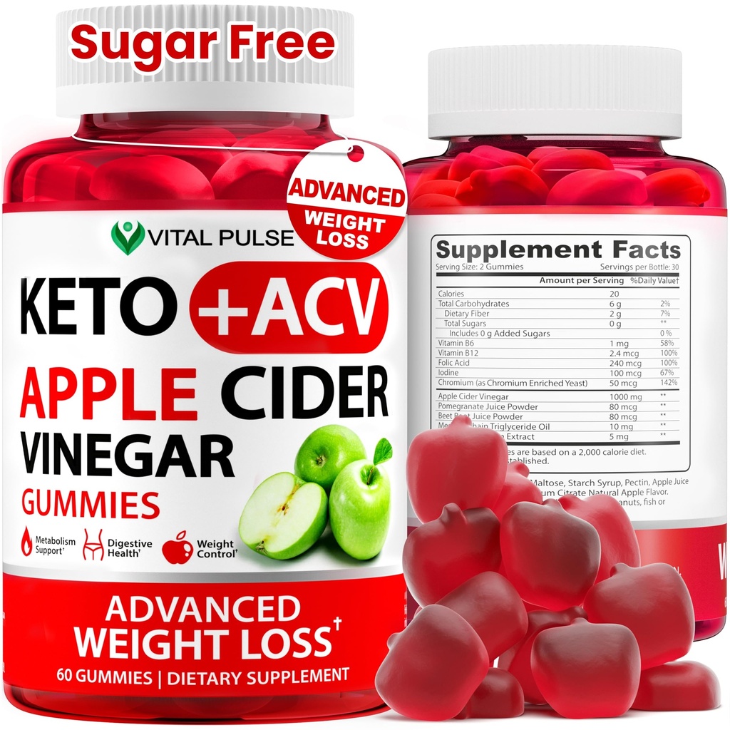 Keto ACV Gummies Pierderea in greutate avansata - Sugar Free ACV Keto Gummies - Gummy Supliment pentru femei si barbati - Detox - Cidru de mere Vinegar - Apple Flavor