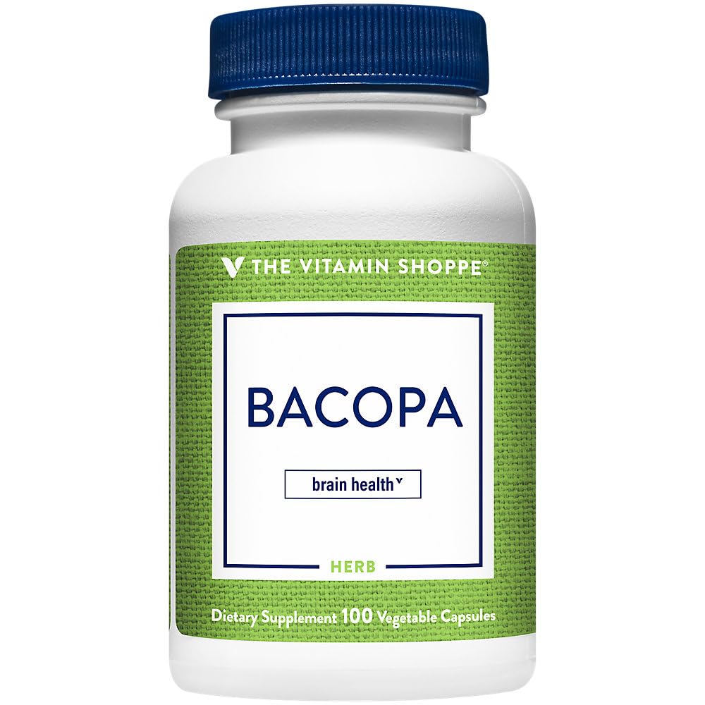 Vitamina Shoppe Bacopa 500MG (Bacopa Monnieri), Ingredient studiat clinic, Herbal Brain Supplement, Once Daily (100 capsule)