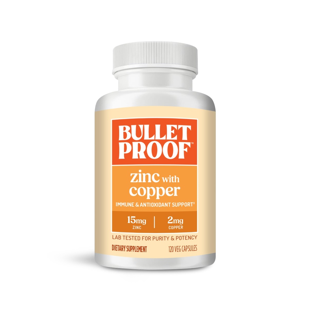 Zinc antiglonț cu capsule de cupru, 120 Conte, Minerale și Supliment antioxidant pentru Imunitate și Mood