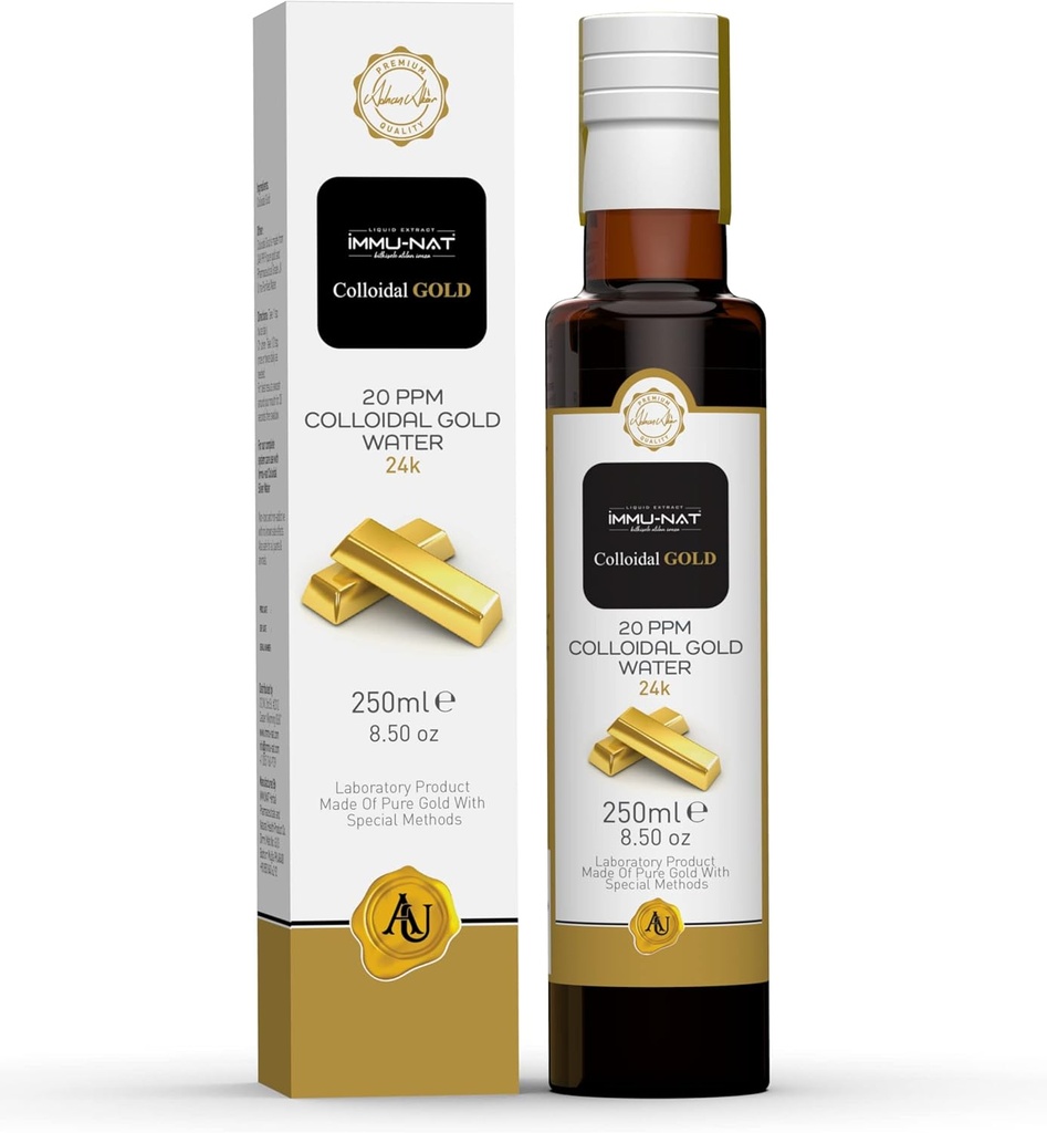 Apă de aur coloidal 24K Lichid pur 20PPM (8,5oz) Suplimentul mineral pentru funcția cognitivă îmbunătățită, focalizare, creativitate, calm, Sleep Aid - Decalcificare Pineal Gland