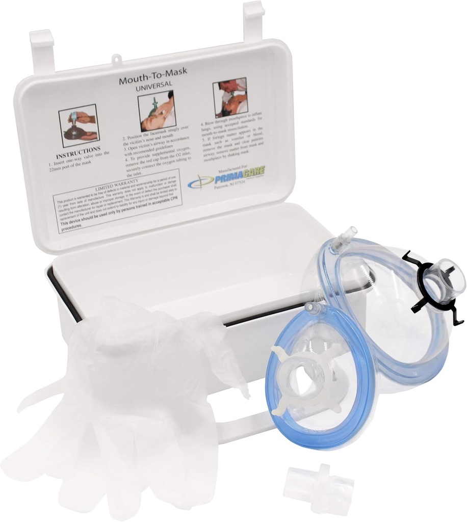 Primacre KC-110 CPR Rescue Mask Resuscitare Kit pentru adult & copil cu o gură de gură cu valvă de o zi la gură pentru oxigen suplimentar] Zid Mount / Carry Case Inclus