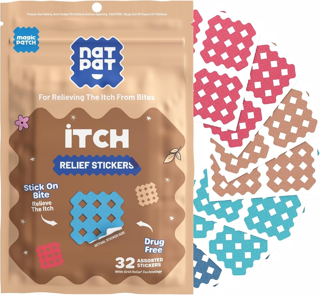NATPAT Magic patch-uri autocolante de salvare mâncărime - Insecta Bite Patch pentru țânțari, ticuri, Midges, Sandflies și Bed Bug Bites - Buzzpatch - 32 Conte