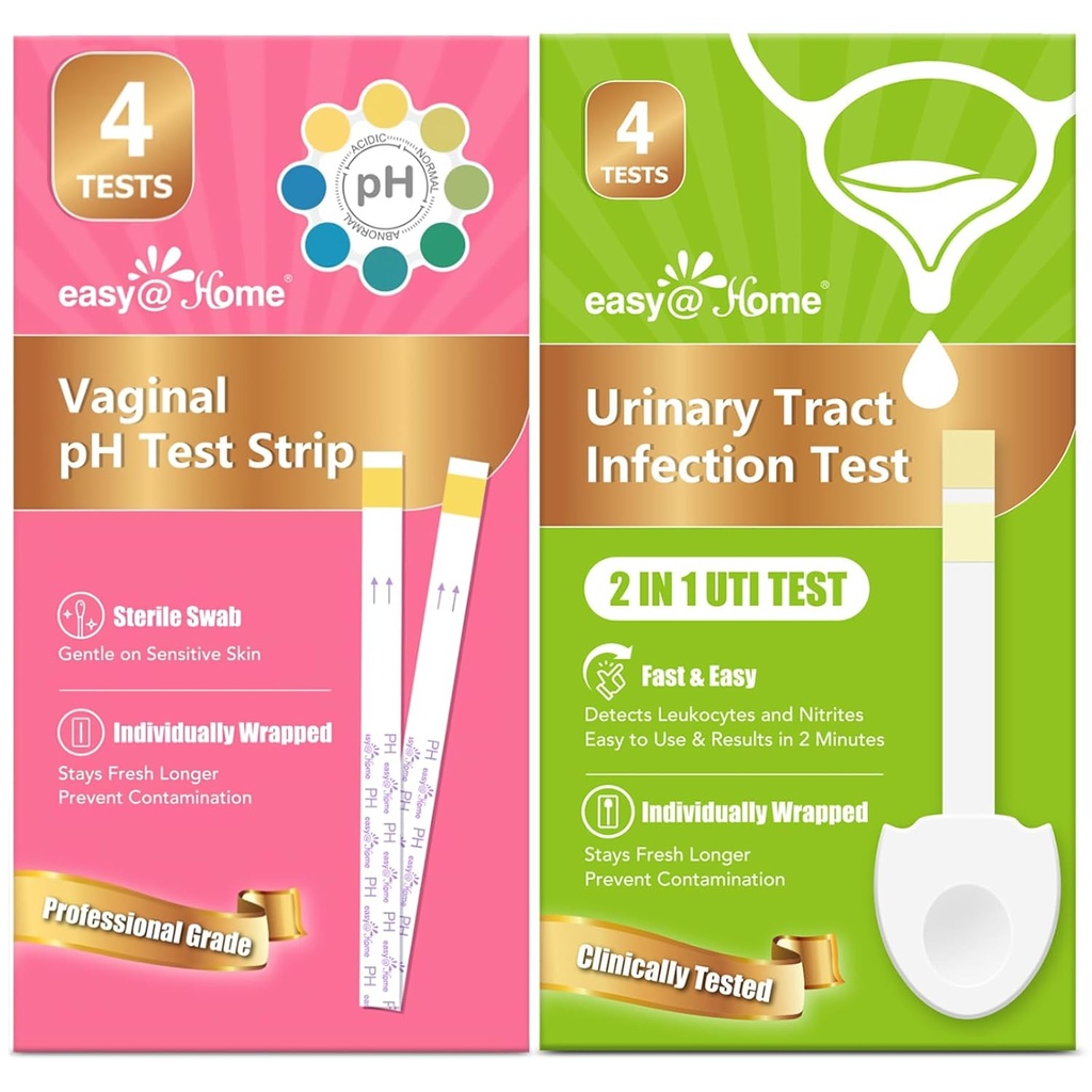 Easy@Home Vaginal pH Test Strips & UTI Test Kits (8 Count): Yeast Infection, BV, UTI Tests for Women, Rapid Exacte Results, 4 Urinal Tract Infection & 4 Feminine pH Health Tests