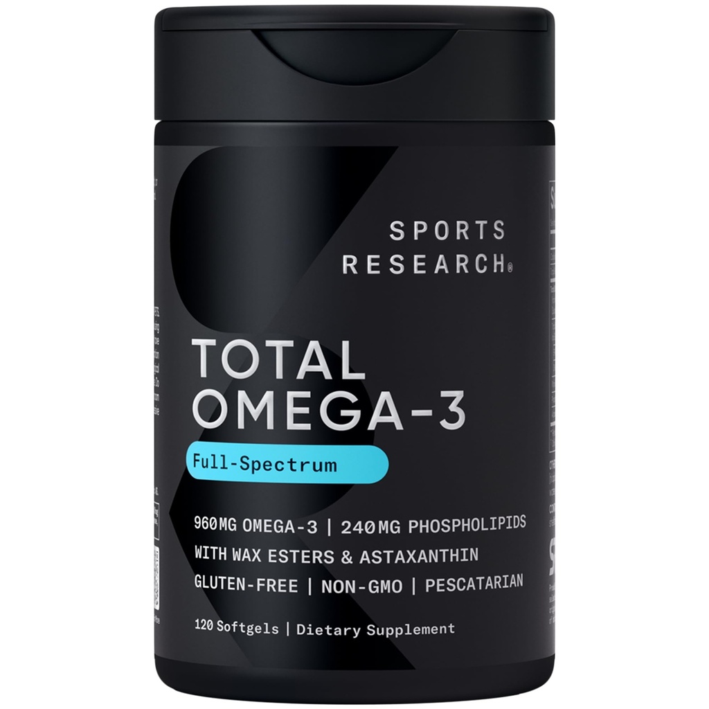 Sports Research® Total Omega-3 Fish Oil 2200mg - Made from Antarctic Krill w/Ataxanthin, Wild Somon Socketye & Alaska Pollock - 960mg of EPA & DHA - 120 Softgels