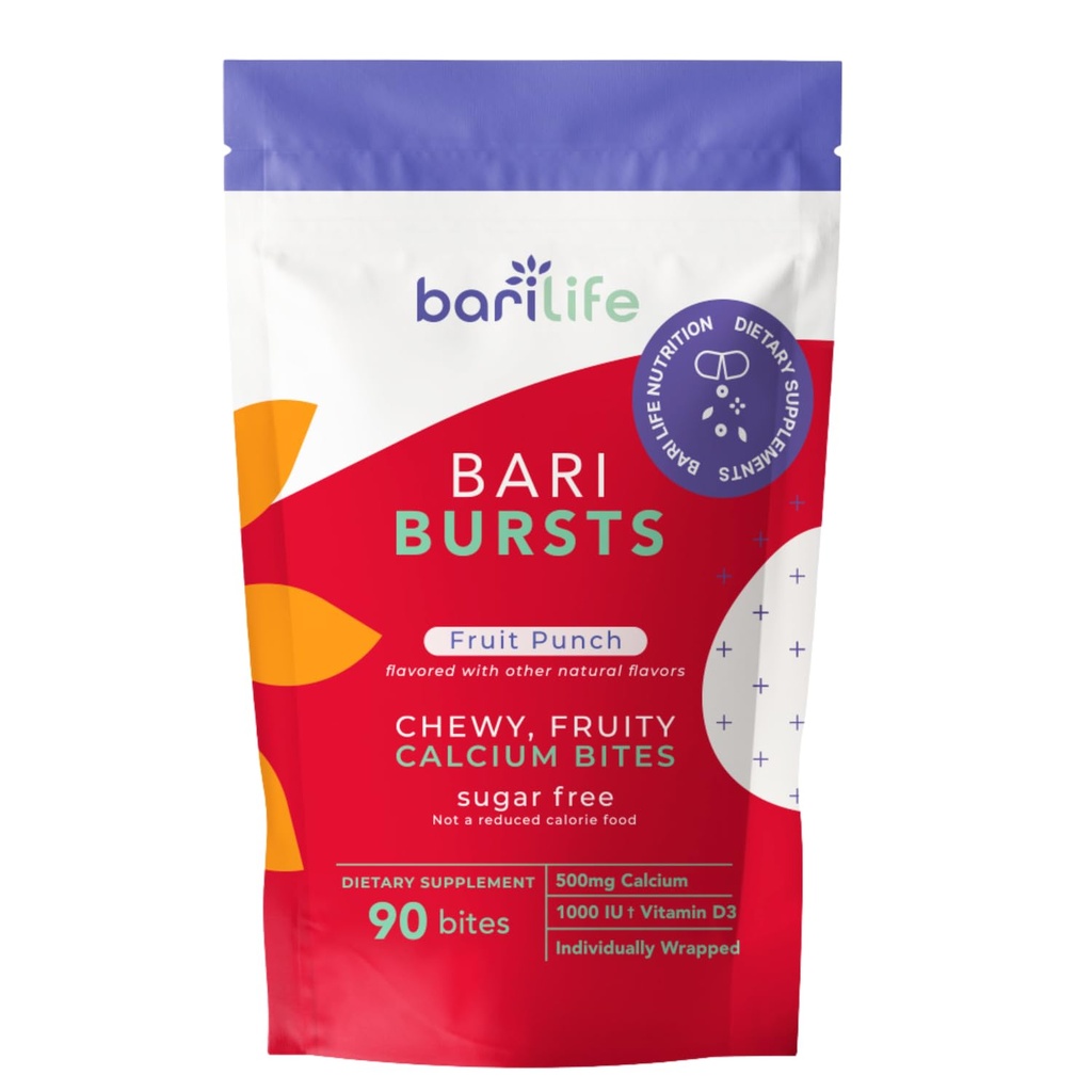 Citrat de calciu Chews bariatric de calciu cu 1000 UI vitamina D3 - Ideal pentru pacienții bariatrici - BariBurst by Bari Life (Frut Punch)