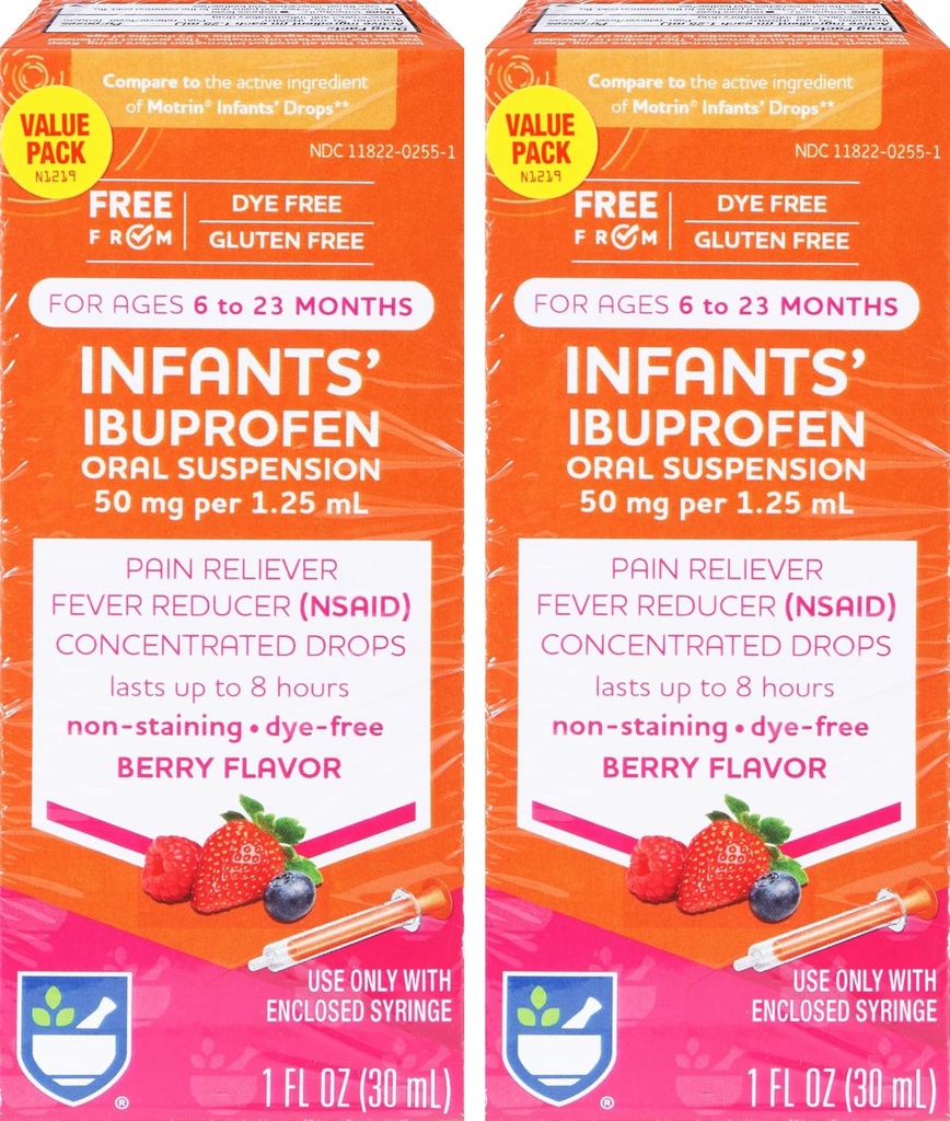 Rite Aid Infants' Dye-Free Ibuprofen picături, Berry Flavor, 50 mg - 2 Valoarea Pack 