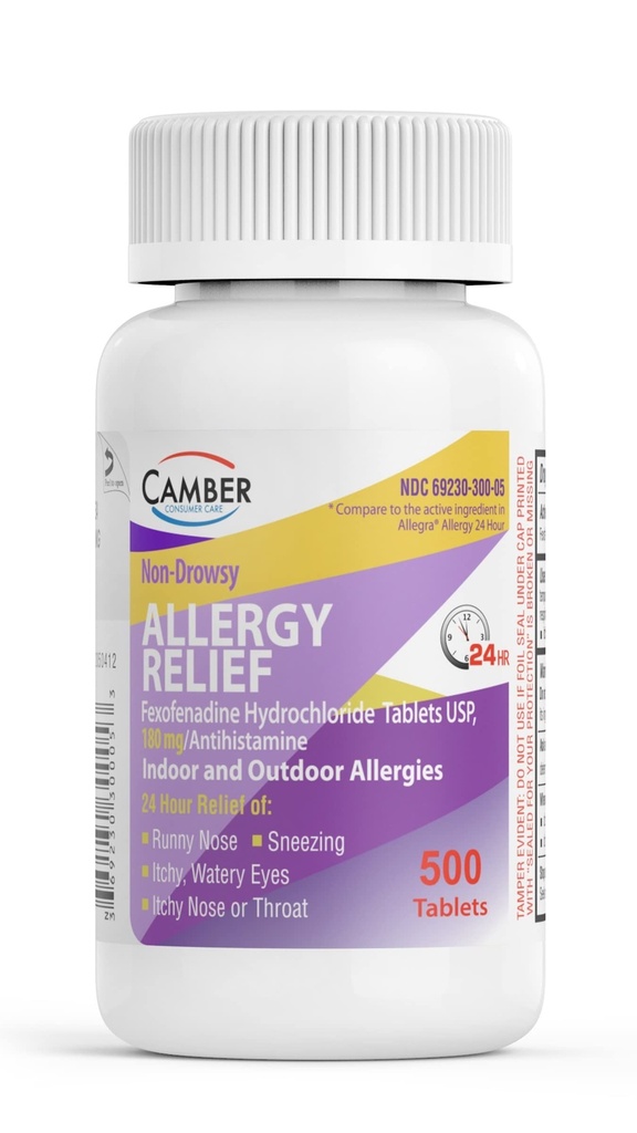 Camber 24 Hrs Fexofenadină non-drowsy Antihistaminică în aer liber Alergice comprimate de relief 500 Conte de familie dimensiune