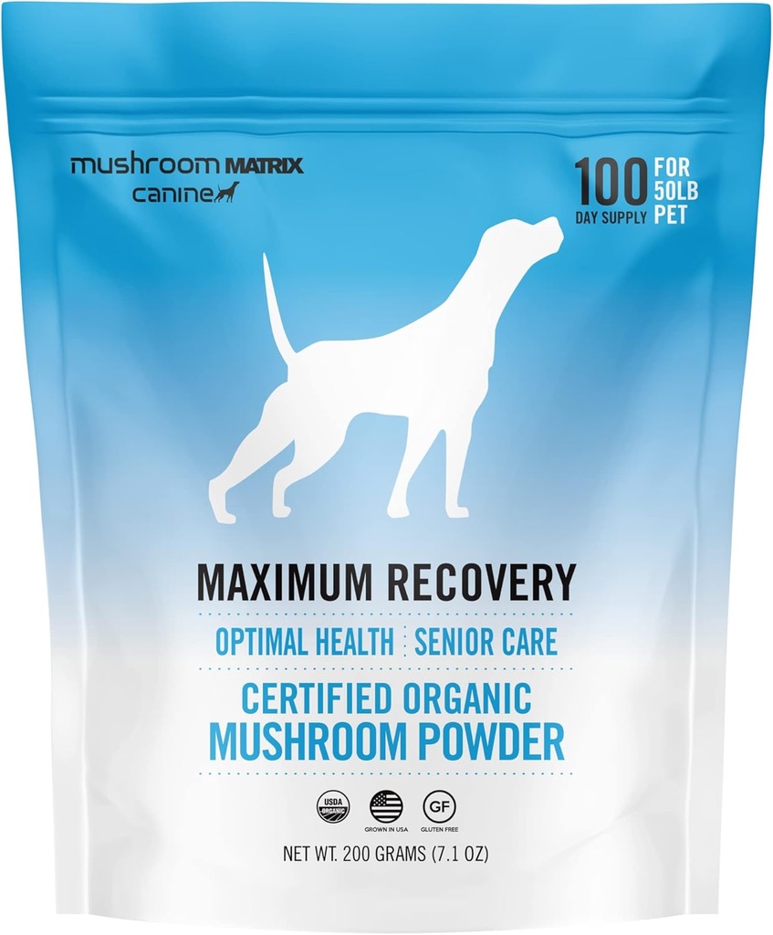 Om Mushroom Matrix Maxime Recovery Mushroom Pet Supplement Powder, Suporturi Optimal Health & Senior Care pentru câini și pisici, 200 Grams, 7.1 oz