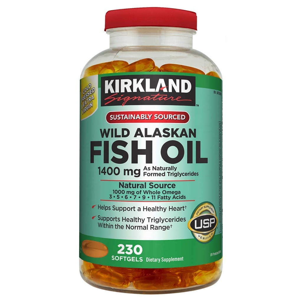 Kirkland Signature Kirkland Signature Wild Alaskan Fish Oil 1400 mg Dietary Supplement (Reconte 230 Soft Gels), 230Count ()