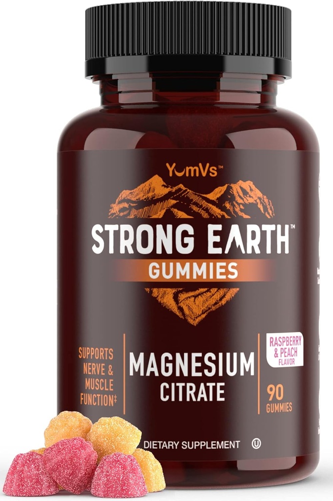 Pamant puternic - Gume Citrate de magneziu pentru adulți 250mg (90 Count) - Gume calme - Gume de magneziu Vegan - Supliment pentru femei, bărbați, adolescenți
