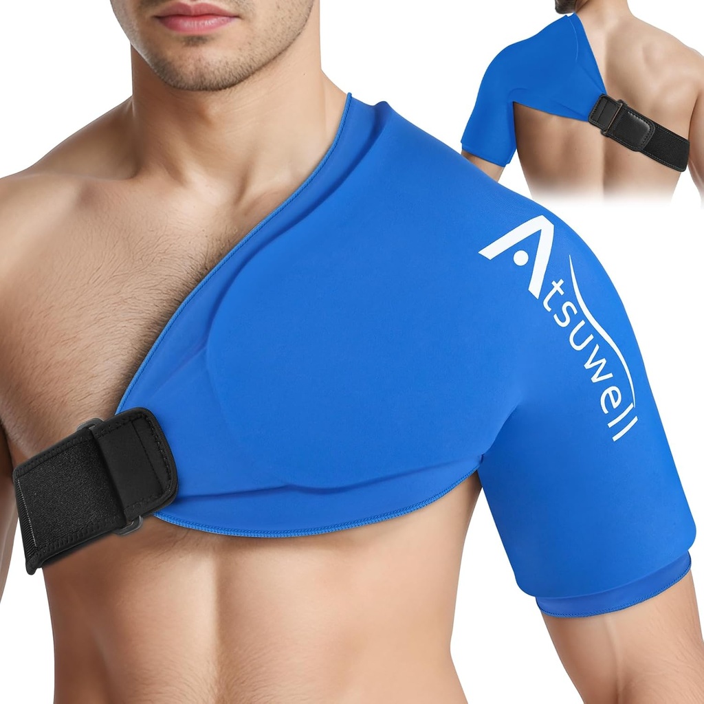 Atsuwell XL Shoulder Ice Pack Wrap, Shoulders Ice Packs Rotator Cuff Terapie Rece, Cold Pack Maneve Compresie Umăr pentru Femei Bărbaţi, Umeri Frig Packs Mâneca pentru Discomfort, Albastru