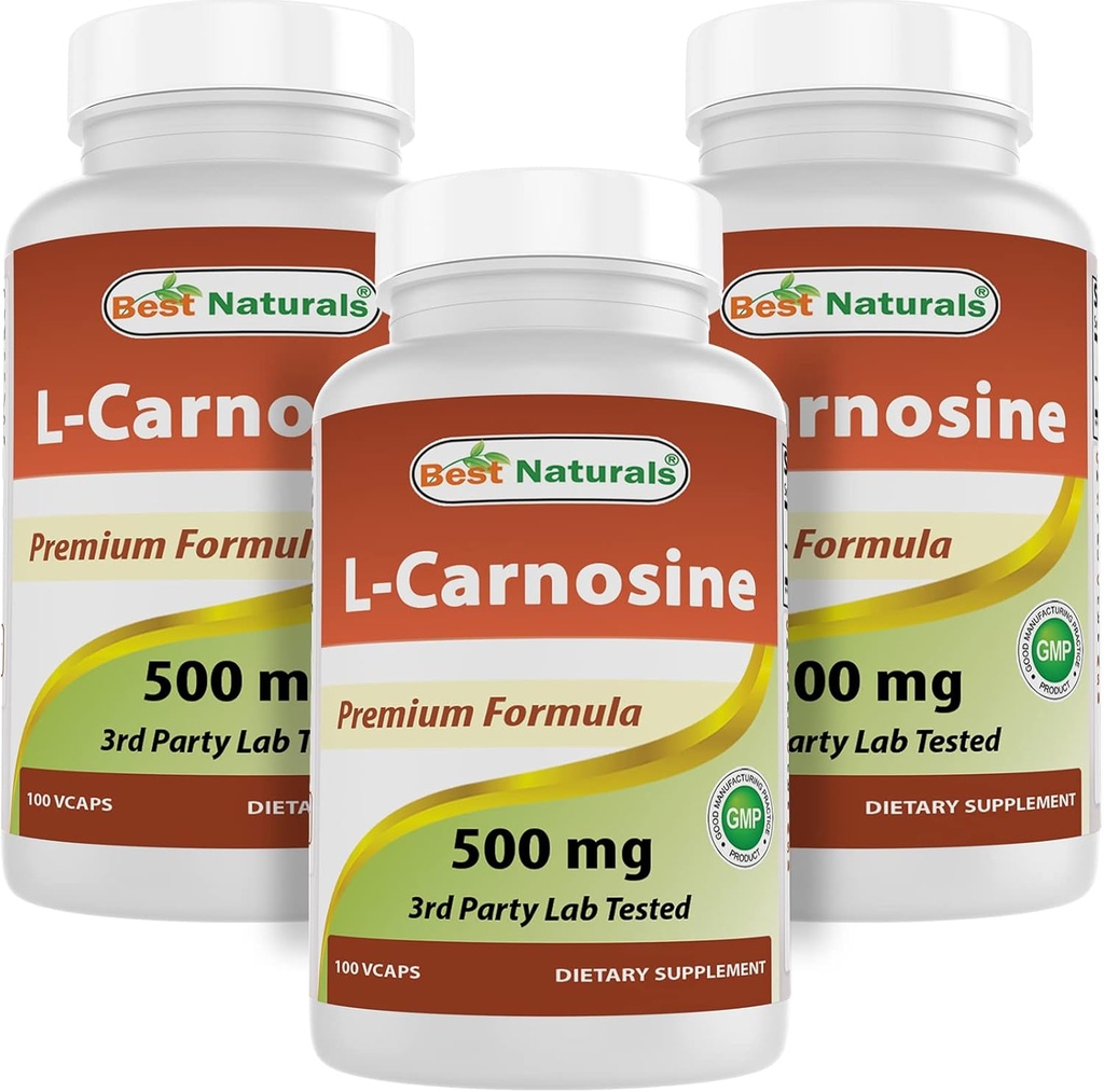 Cele mai bune naturale L-Carnosine 500 mg 100 Vcaps (100 Număr de 3)