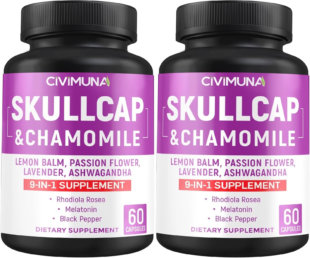 Capsule cu capac de craniu, musetel, balsam de lămâie și mai mult - 120 capsule pentru 4 luni de aprovizionare (pachet de 2)