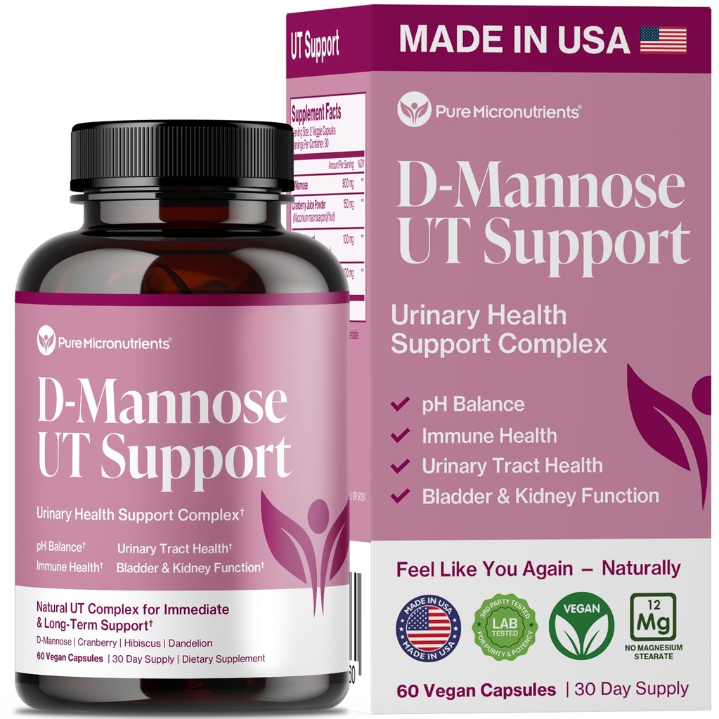 Capsule pure D Manose Per Serve - Suport UTI cu acţiune rapidă - Tract urinar Curățenie & Bladder Health - Cranberry, D-Mannose, Dandelion, Hibiscus Flori - 60 Veggie Caps