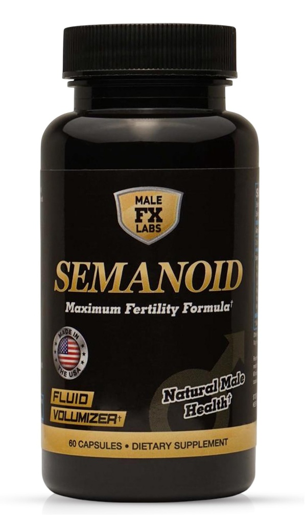 SEMANOID (60 Caps) Formulă maximă de fertilitate și Volumizer Semen - Ingrediente avansate de fertilitate și vitamina prenatală masculină Blend, 1 lună de aprovizionare