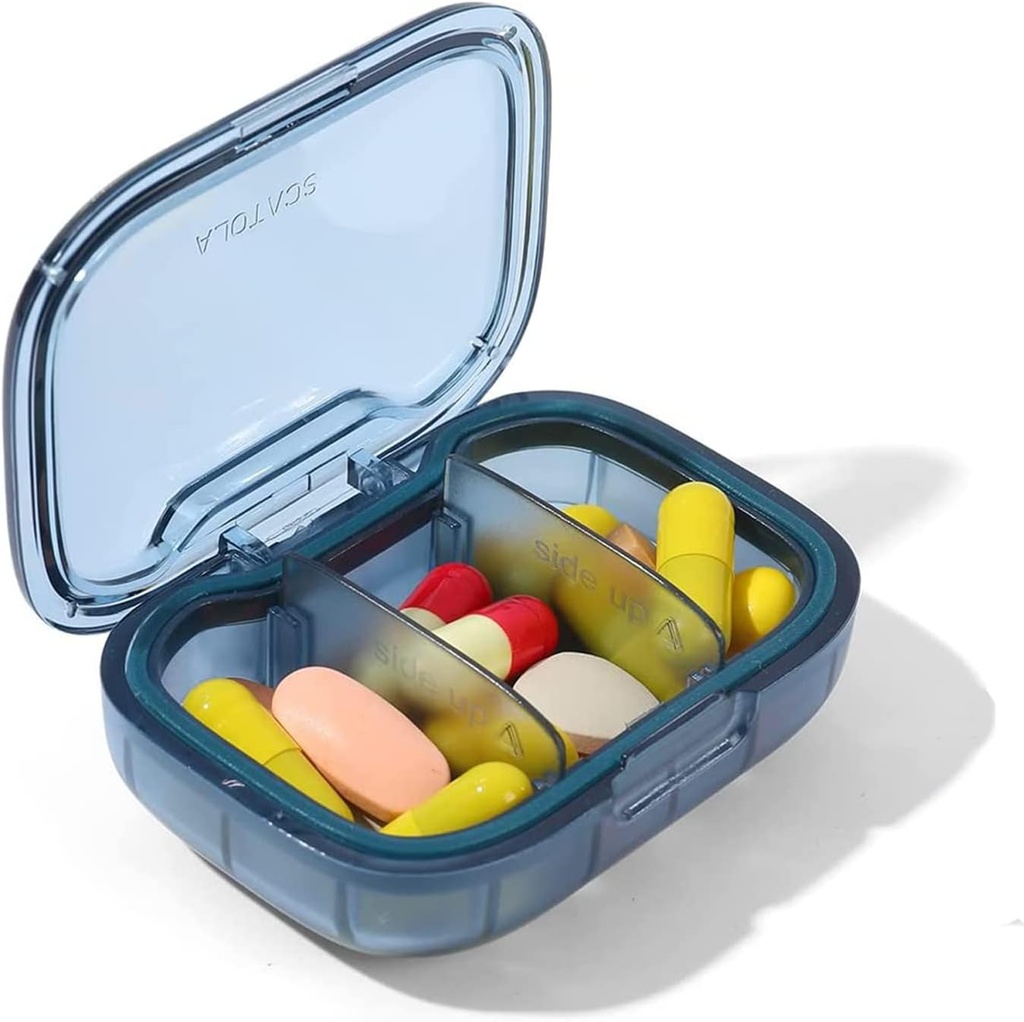 3 Compartiment cutie pilula, dovezi de umiditate caz pilula, Travel Pill Organizator pentru pungi de buzunar, Daily Portable Medicine Vitamina Box, Fish Oil Box, Supliment Box