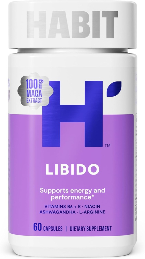 Supliment libidoului Habit (60 capsule) - Look nou, Blend natural afrodiziac cu Maca, Ashwagandha L-Arginine, Suportă energie și performanță, Vegan, Non-GMO (1 ambalaj)