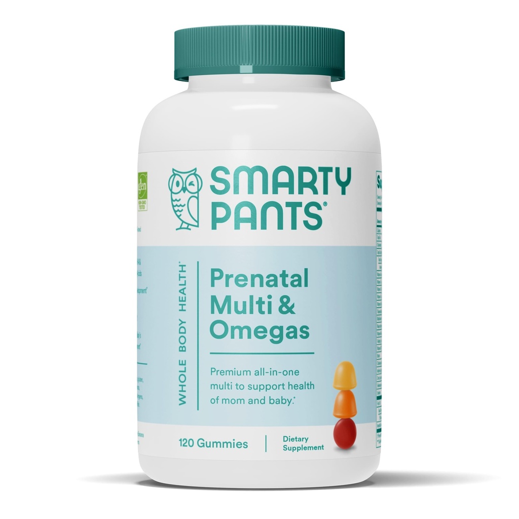 Vitamine prenatale SmartyPants pentru femei, Gume multivitamine: Omega 3 Ulei de pește (EPA/DHA), Biotină, Metilfolat, vitamina D3, C, vitamina B12, B6, A, K & Zinc, Inositol, 120 Conte (30 zile de aprovizionare)