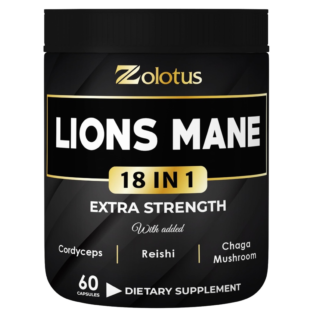 Zolotus Lions Mane Capsule de ciuperci cu Cordeyceps, Elderberry, Ginkgo Biloba, Bacopa - 60 Capsule