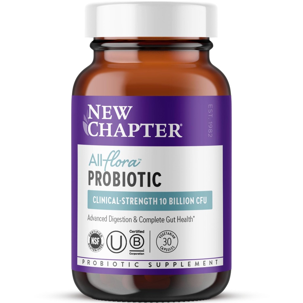 Capitolul nou Probiotic All-Flora - 30 ct (1 lună de aprovizionare) pentru Digestia avansată şi sănătatea completă cu prebiotice + postbiotice, Stranduri studiate clinic, 100% Vegan, Non-GMO, Perioada de valabilitate