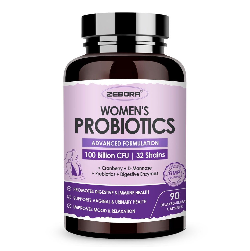ZEBORA Probiotice pentru femei Digestive Sanatate cu enzime si prebiotice 100 Miliarde pana Probiotice vaginale cu D Mannose & Cranberry 