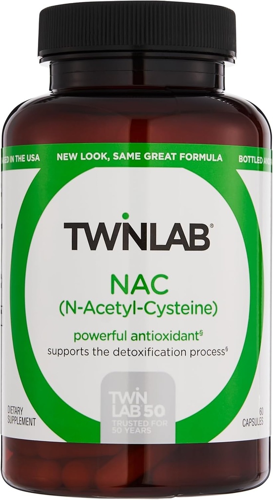 Twinlab N-Acetyl-Cysteine (Nac) - Suplimente antioxidante pentru bărbaţi şi femei - 600 mg, 60 capsule