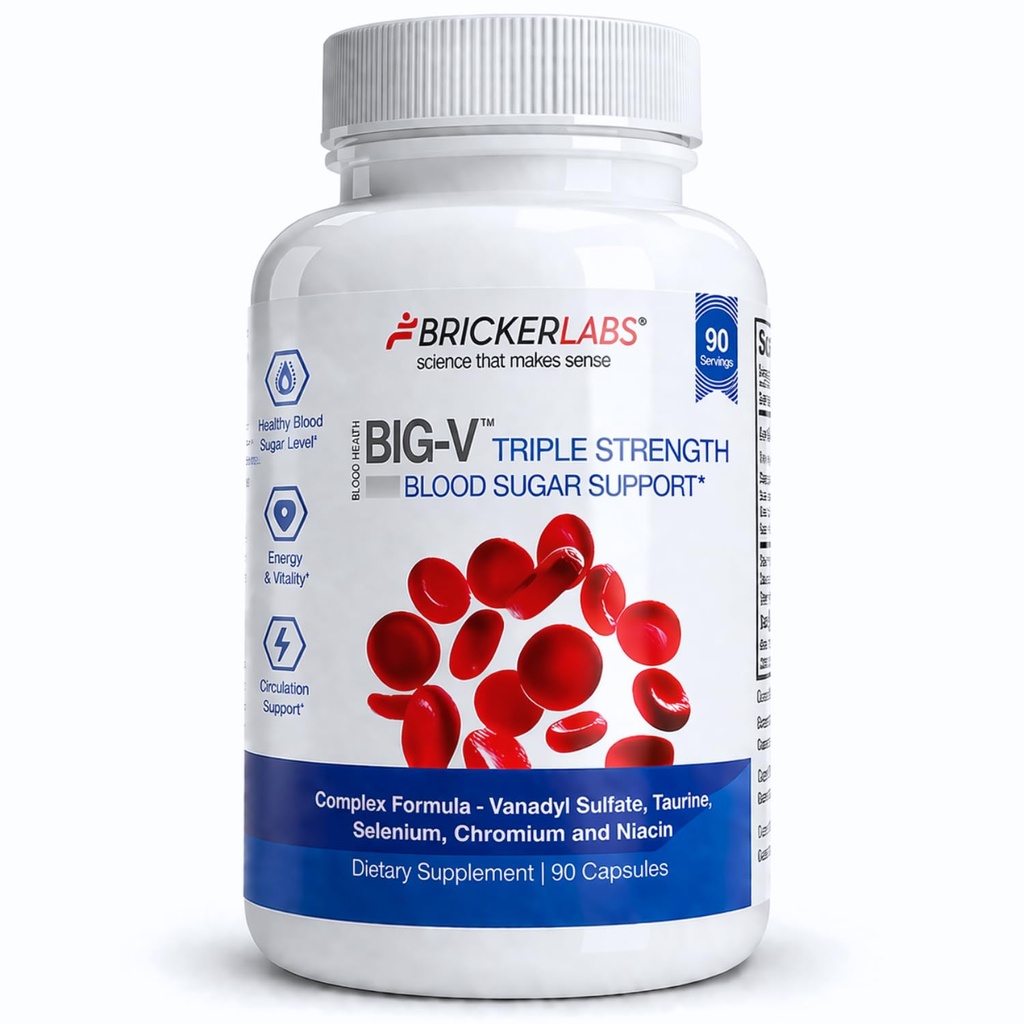 Bricker Labs Big-V Triple Concentration Vanadil Supplement: Vanadil Sulfate 30 mg, Taurine 600 mg, Seleniu, Crom şi Niacin, Suplimente Minerale Amestecate 90 ct