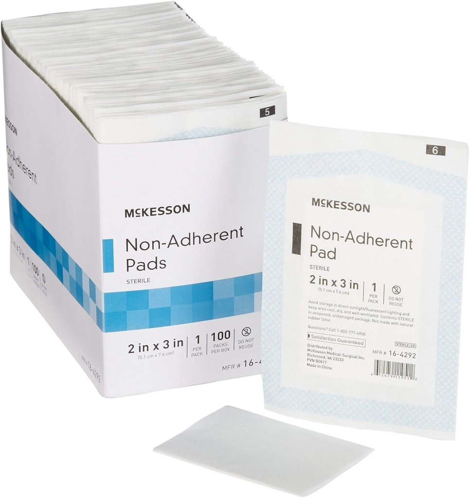 McKesson Pad-uri non-aderente de dressing, steril, Nylon/Polyester, 2 in x 3 in, 100 Count, 1 Pack