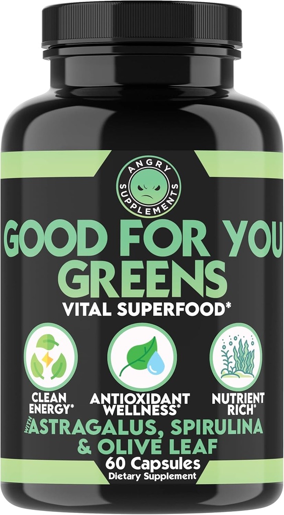 Suplimente furioase bune pentru voi Verzi, Vital Green Super Food Blend for Immune Support Booster Formula, Infuzat cu Spirulina, Root Astragalus, și extract de frunze de măsline root (1-Bottle)