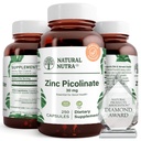 Picolinat natural de zinc Nutra 30 mg, Dublu de putere, crud și pur, extrem de biodisponibil supliment pentru creștere și sprijin imunitar, ajută la susținerea sistemului metabolic, scăderea capsulei frecvente la rece 250