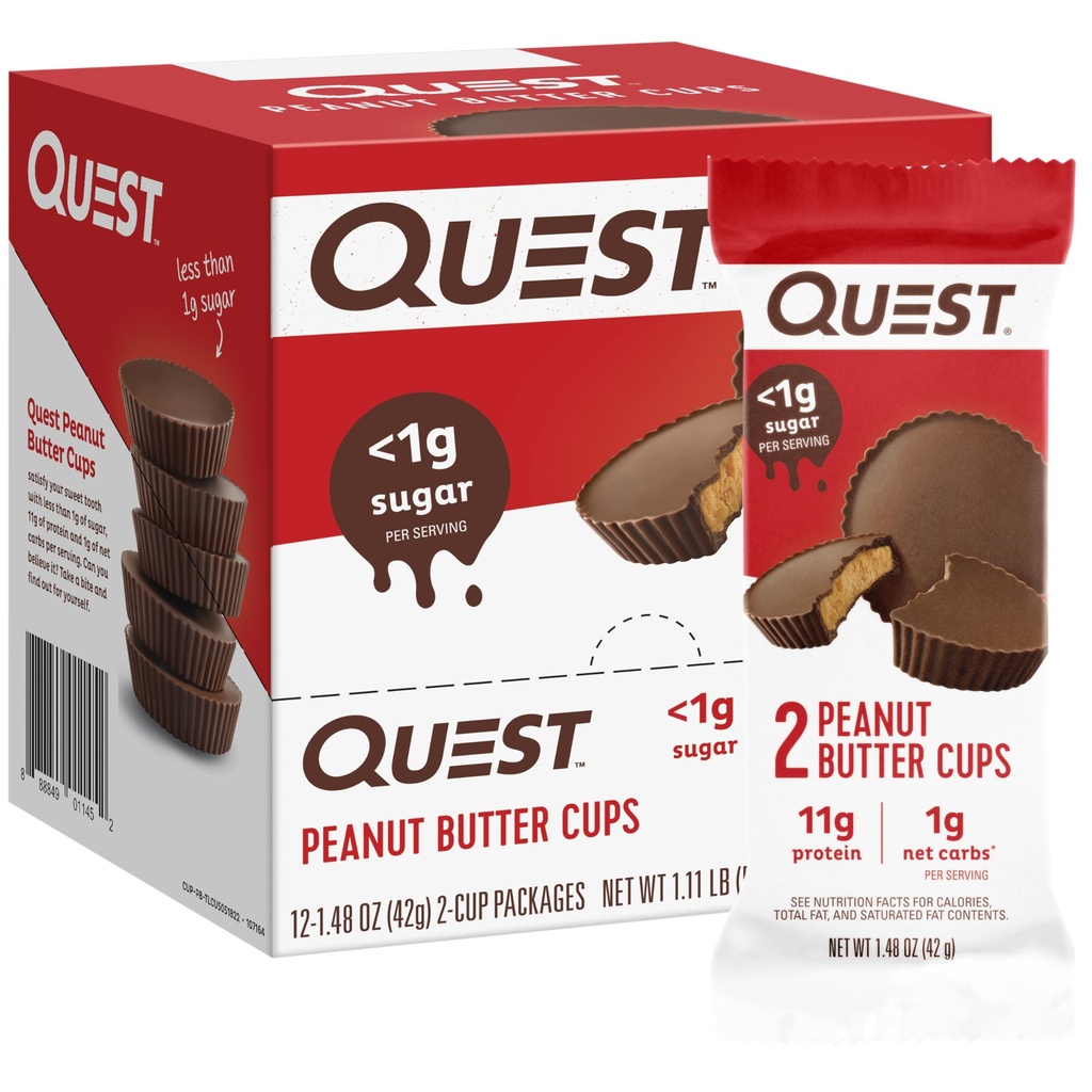 Quest Nutritie Unt de arahide Cupe, 11g Proteina, 1g Zahăr, Carb scăzut, Gluten gratuit, Keto Friendly, 12 Conte