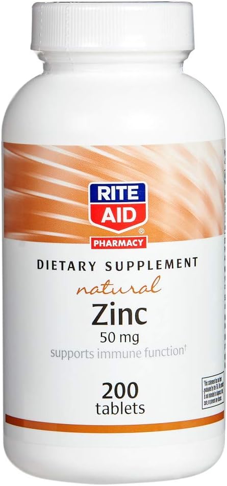 Rite Ajutor Zinc natural, 50 mg, 200 comprimate - Sprijină funcția imunitară - Suplimente de zinc - Suplimente de vitamine - Supliment de zinc natural - Minerale esențiale pentru sănătatea antioxidantă - Easy-to-Swallow