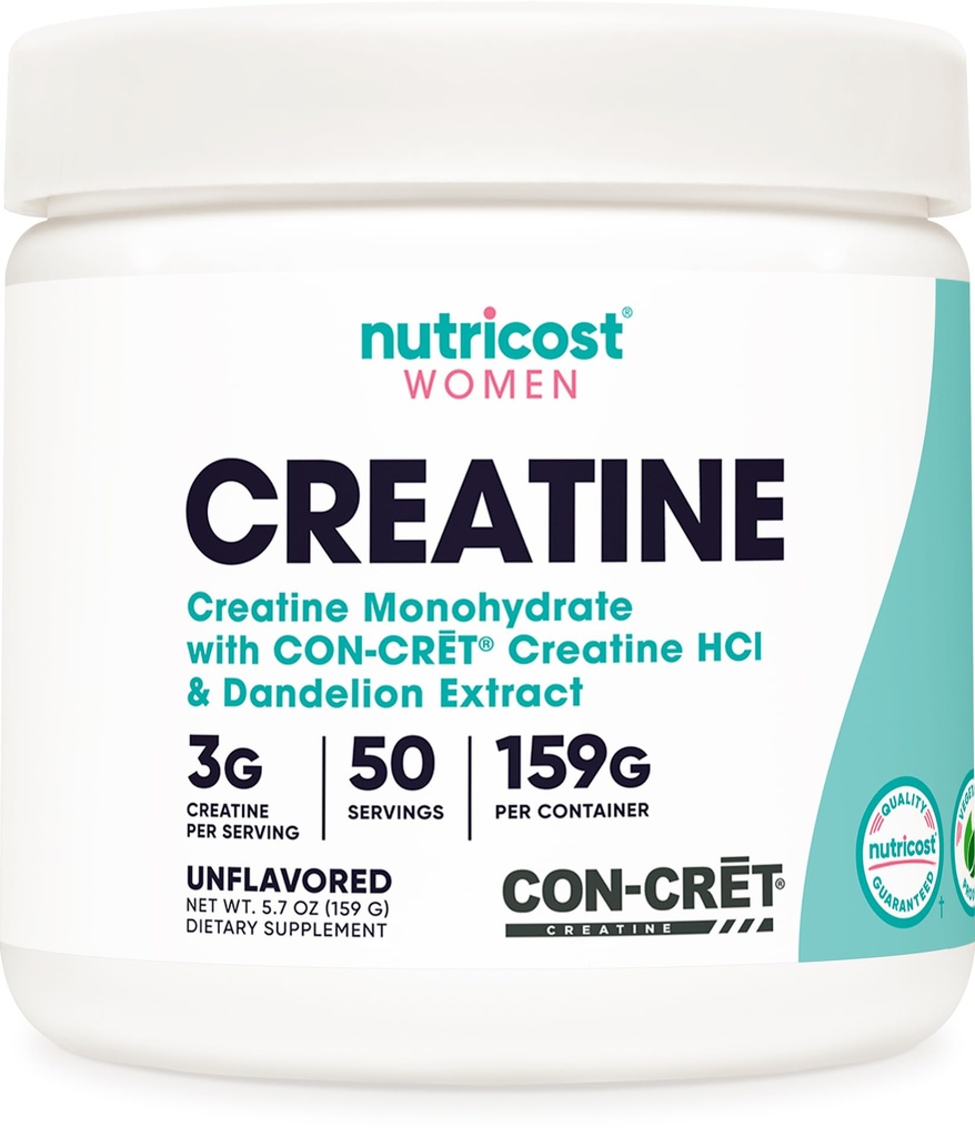 Nutricost Creatin Monohidrat pulbere pentru femei, Micronizate, Nearomatizate, 50 Serviri - Vegetarian, Non-GMO, Gluten gratuit