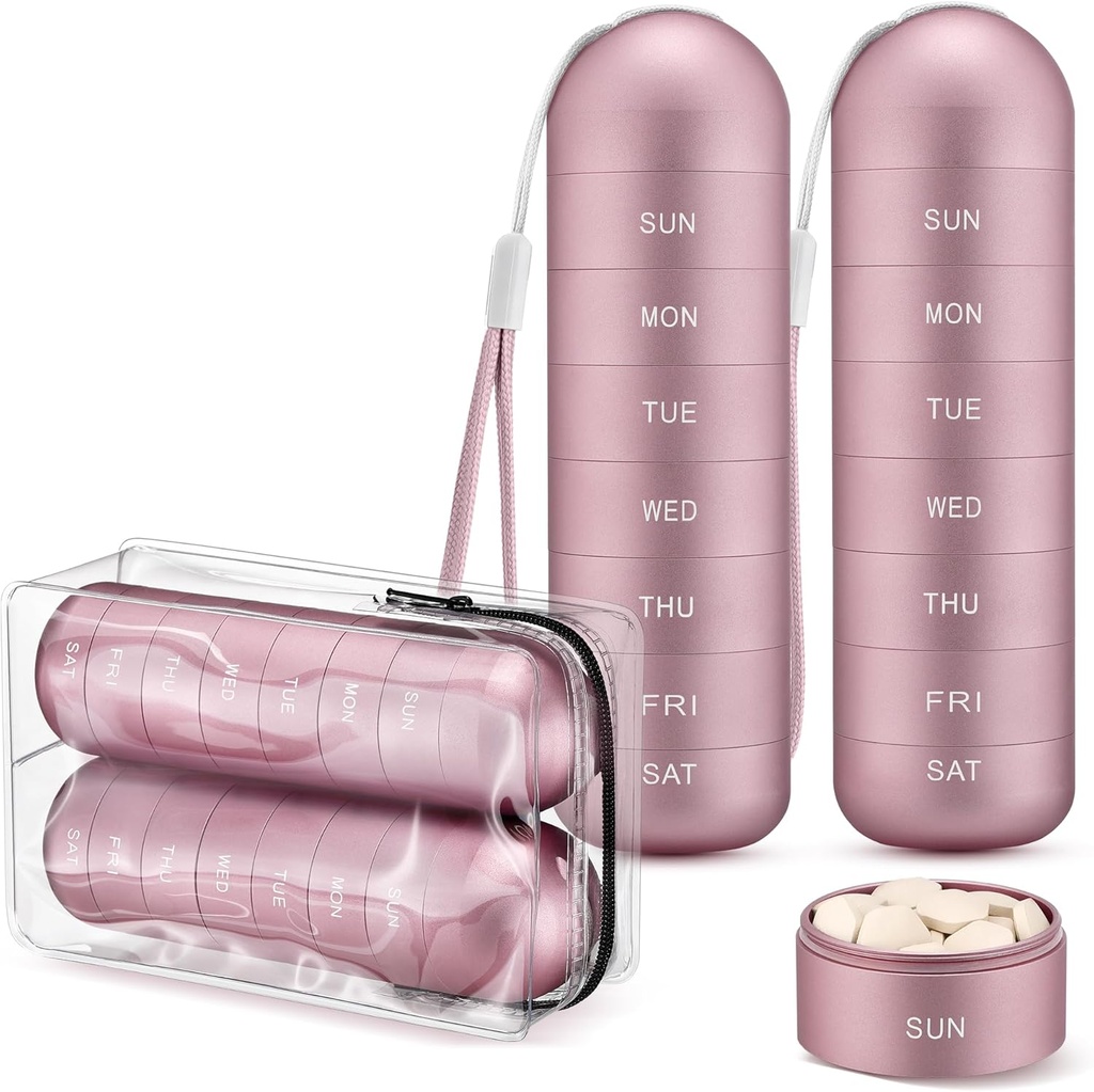 [2 Pack] Zannaki Metal Travel Pill Organizator, Portable Waterproof Weekly Pill Box, Large Aluminum Aliate Pilula container, BPA gratuit 7 zi de zi Medicina Organizator titular pentru Vitamina, Supliment