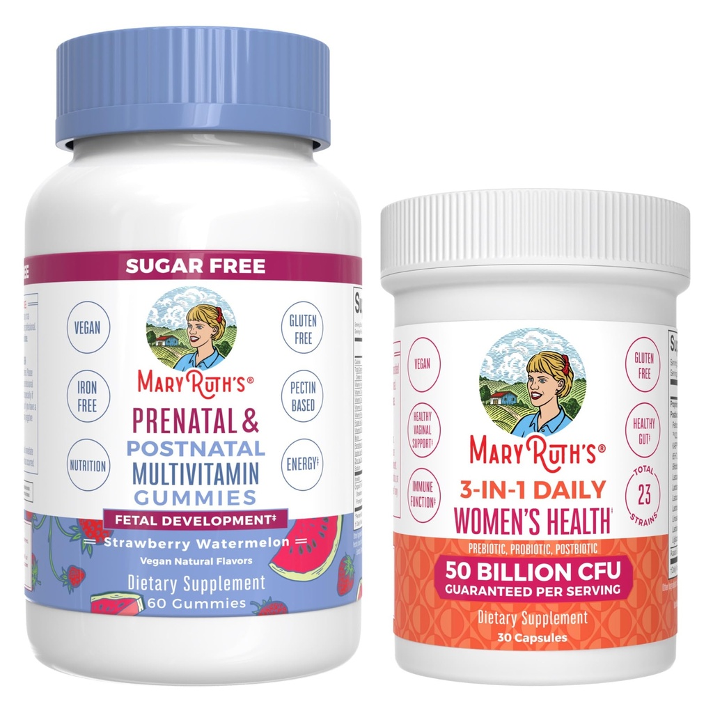 MaryRuth Organics Prenatal Multivitamine Gummies (Strawberry) & Femeii 3-in-1 Daily Probiotic Capsulele 