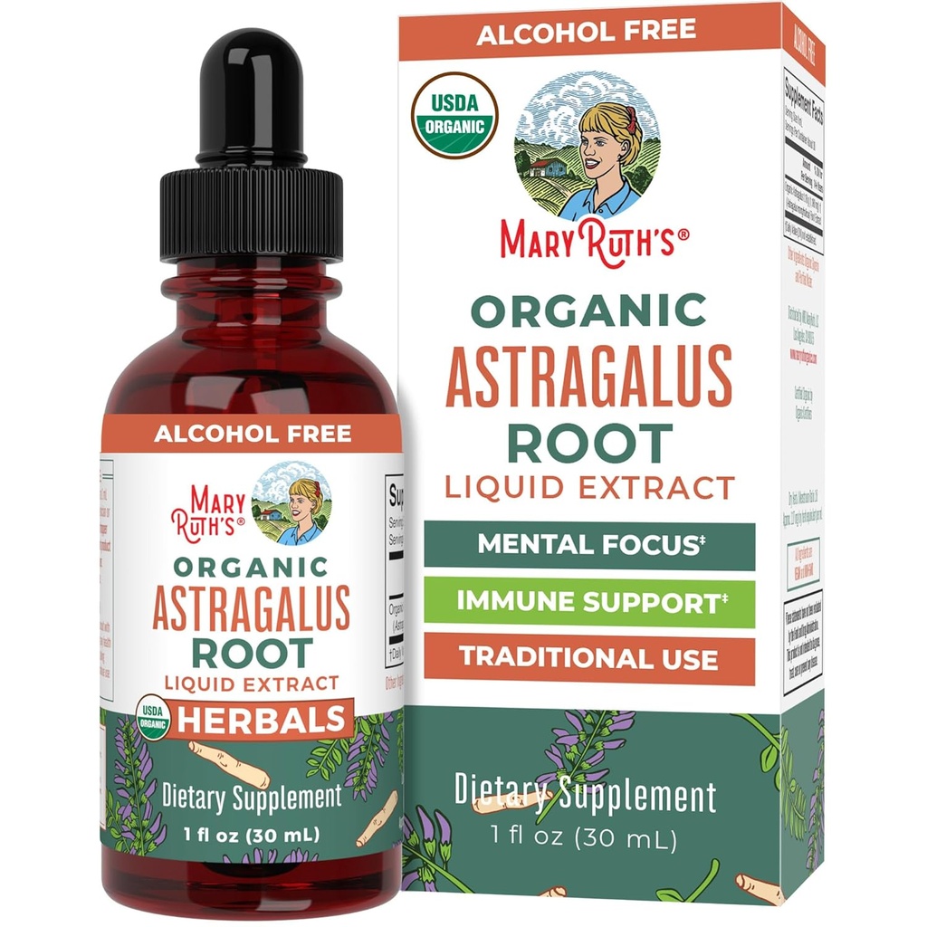 MaryRuth Organics Astragalus Root, Sugar-Free, USDA Organic, Astragalus Extract pentru Suport Imun si Focus, Picături Lichide Herbal, Non-GMO, Vegan, 1 Fl Oz
