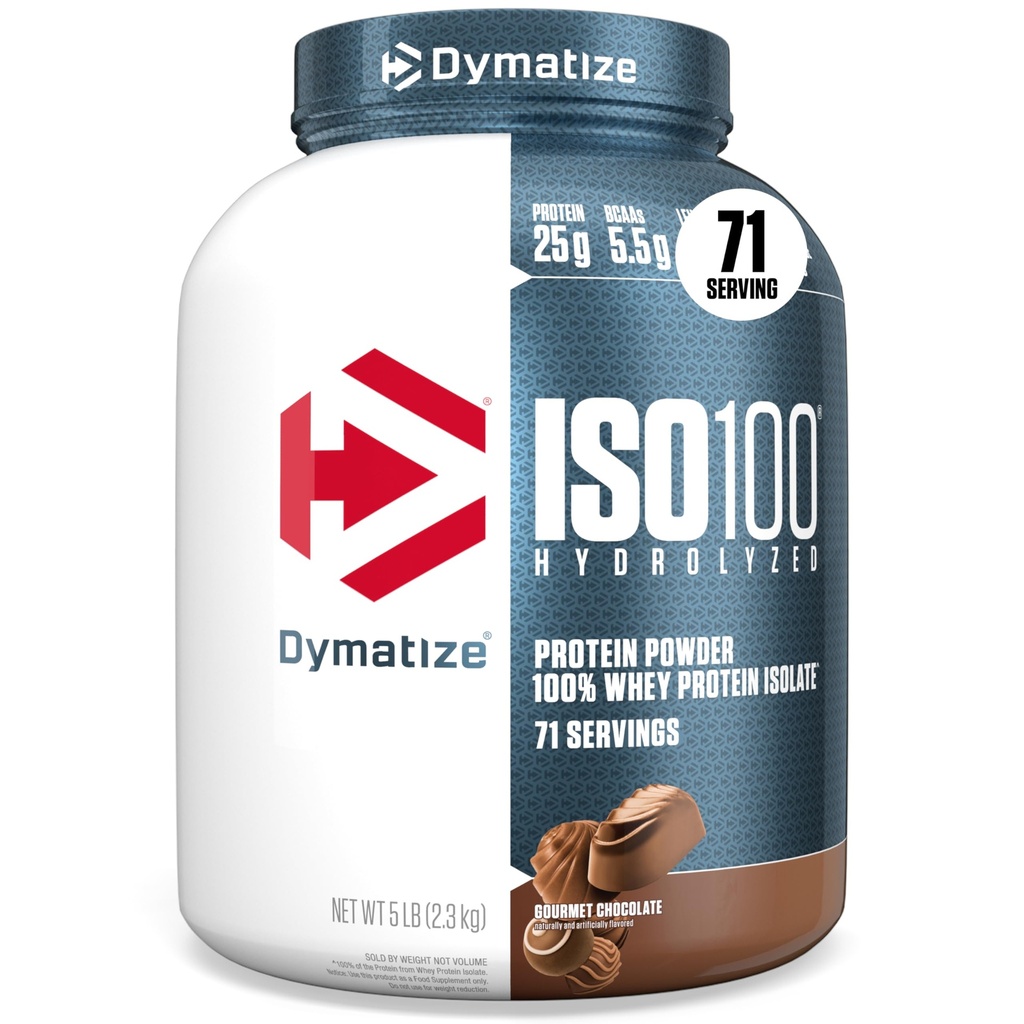 Dymatize ISO100 Whey Praf de proteine Izolat, Gourmet Ciocolata, 25g de proteine, 5 lire, 5,5g BCAAs, mai puțin de 120 Cal., Gluten gratuit, 1g de grăsime, 1g zahăr, 2g Carb (71 Servings)