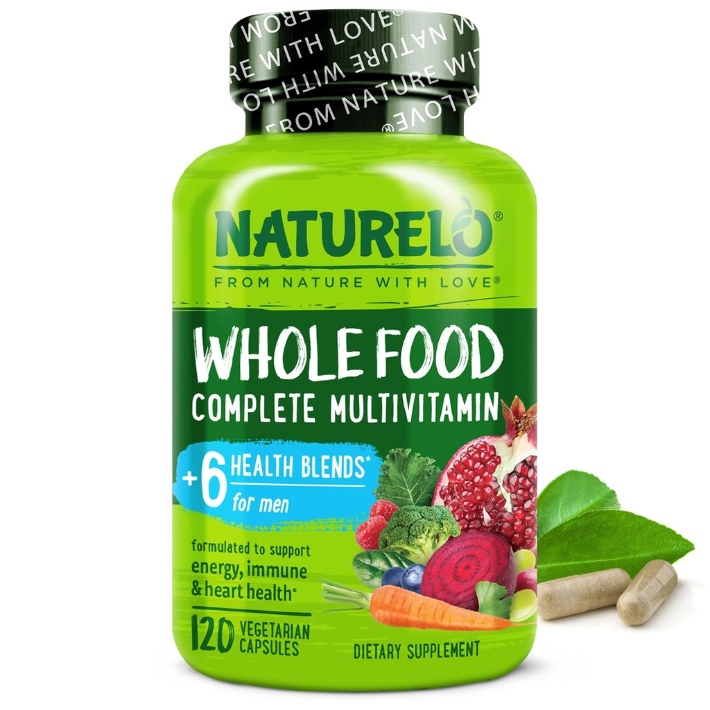NaturaLO Mens Multivitamine - Întreaga alimente Multivitamine pentru bărbați cu vitamine, minerale - 120 capsule vegetariene pentru energie, creier, inimă, ochi Sănătate