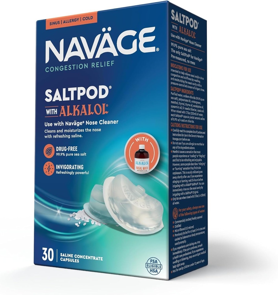 Navage SaltPod w/Alcalol 30 Pack (30 SaltPods) Salt Pod Refills Numai - Proiectat exclusiv Sistem de irigare nazală - Sinus Clătire și Alcalol Pods pentru ajutor rapid și soothing