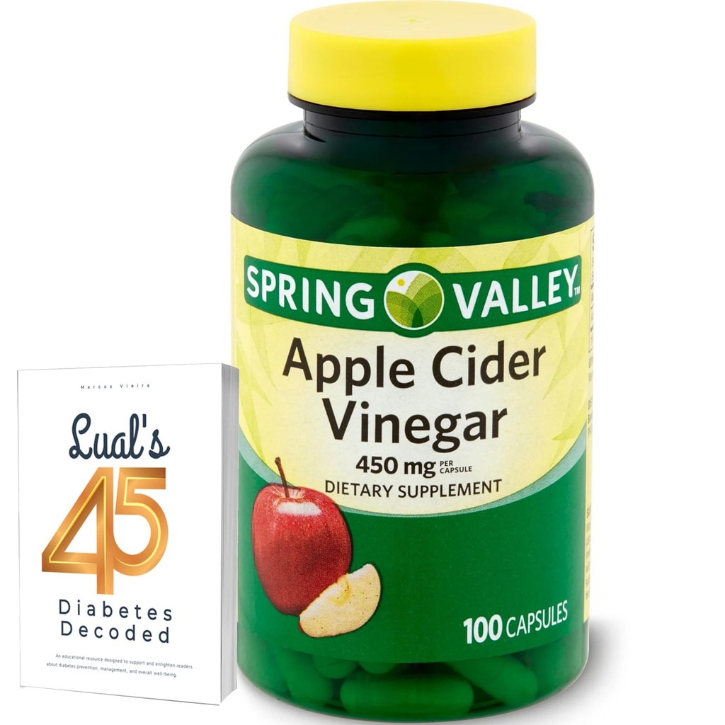 Apple Cidru Oţet 450mg. Spring Valley Apple Oţet Capsule de Oţet 450 mg 100 Conte, Non-GMO, Gluten Supliment gratuit Bundle cu Luill 45 Diabet zaharat decodat
