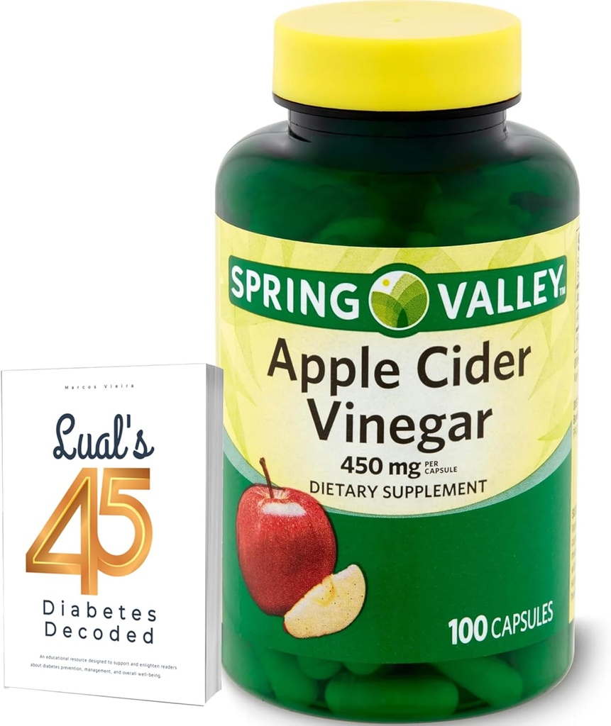 Apple Cidru Oţet 450mg. Spring Valley Apple Oţet Capsule de Oţet 450 mg 100 Conte, Non-GMO, Gluten Supliment gratuit Bundle cu Luill 45 Diabet zaharat decodat