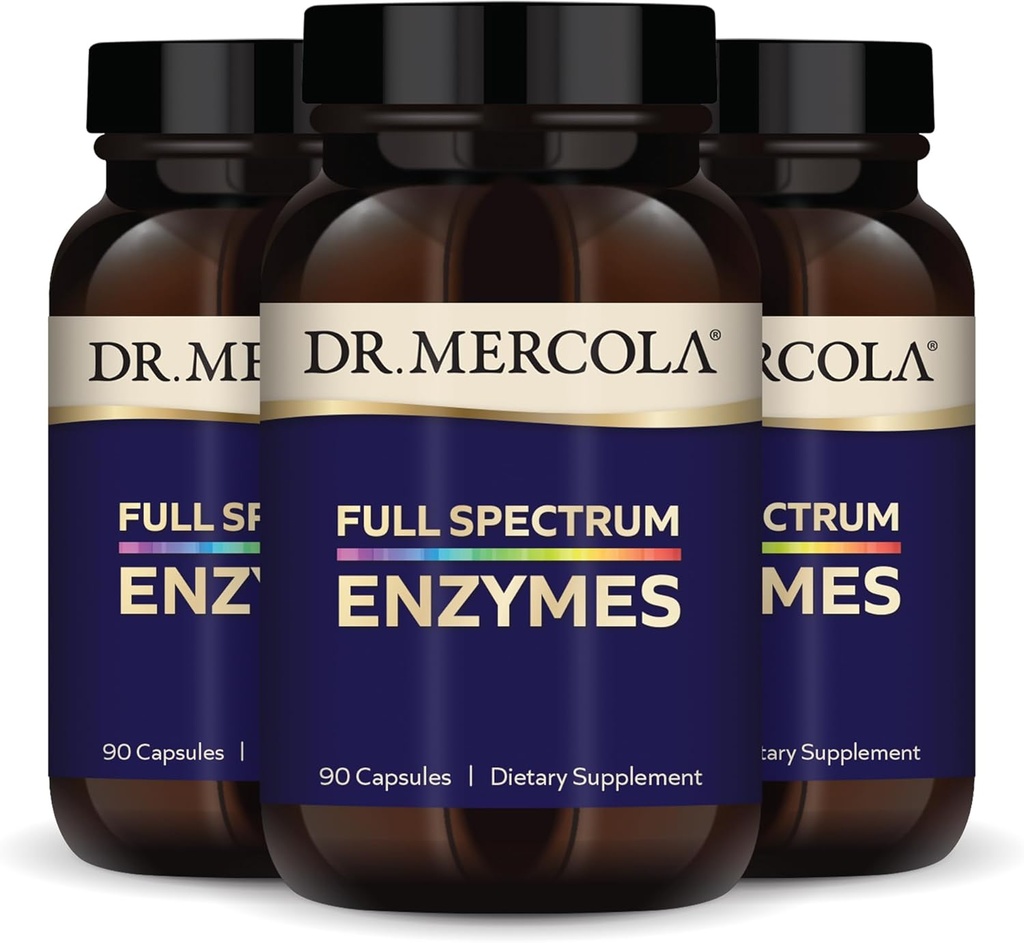 Dr. Mercola Full Spectrum Enzime - 22 Enzime diferite - Sprijină Digestive & Immune Health - Ajută la digest Carbohidrats, grăsimi și proteine - non-GMO, gluten-free și soia - 90 capsule (3 ambalaj)