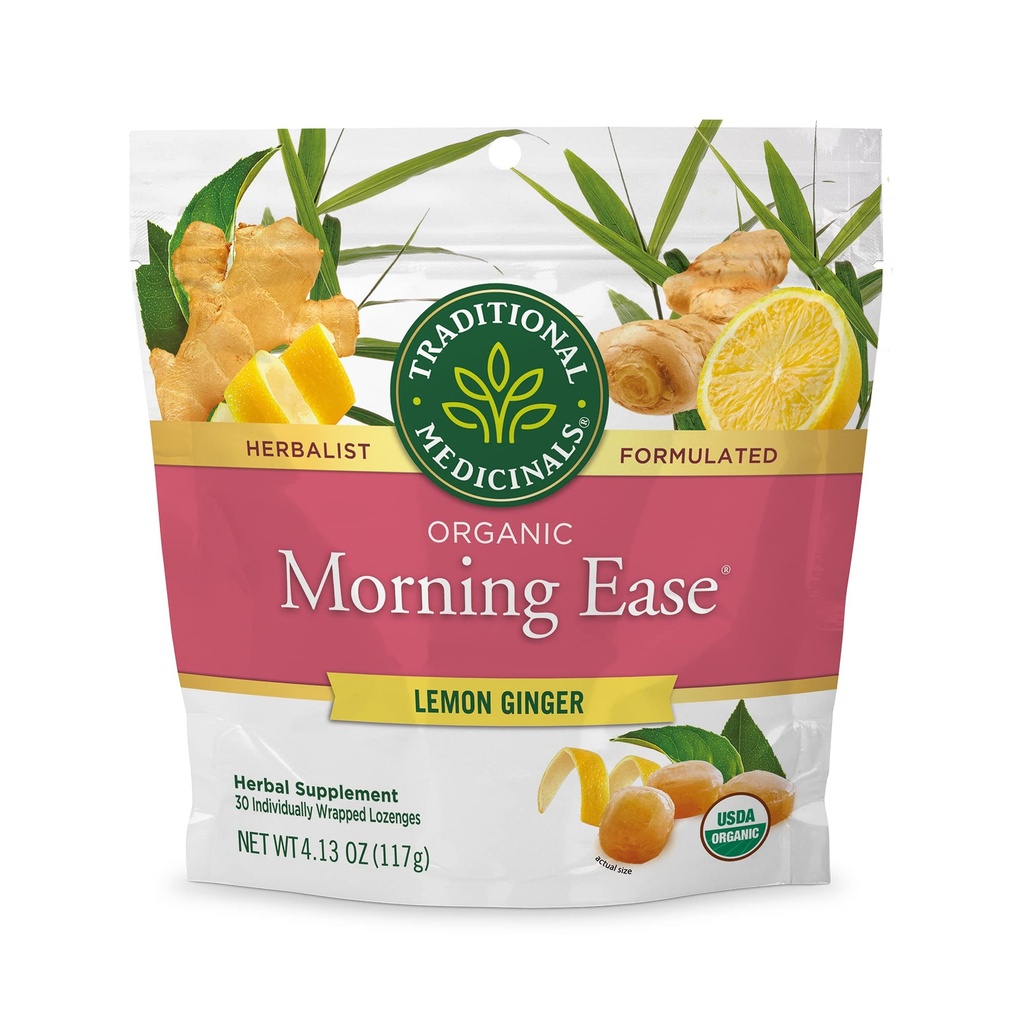 Medicamente tradiţionale Organice, Dimineaţa Ease Lozenges, Lemon Ginger - susţine sarcina Greaţă Relief & Morning Boala asociată cu sarcina normală - 30 individual înfăşurat Lozenges