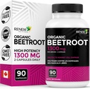 Reînnoirea Active Organic Beetroot Supliment 1300MG per 2 Capsule - Pure Beetroot Pulbere pentru Circulație, Energie Naturală, Beneficii Antioxidante - Superfood de înaltă calitate, Made in Canada - 90 Capsule