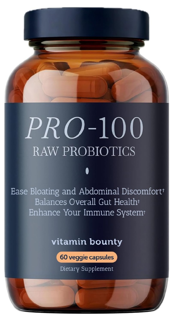 Vitamina Bounty Pro-100 Probiotic 100 Miliarde CFU - 13 Tulpini pentru Digestive Health & Imunity Support - Probiotice de mare potenta pentru femei si barbati - capsule de eliberare întârziate pentru sanatate gut - 60 Conte